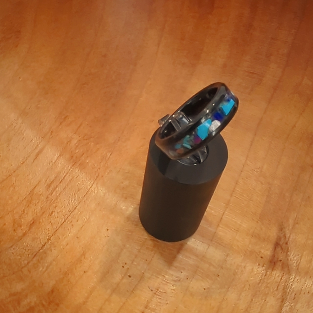 Opal and turquoise ring, size 6.5, black ceramic